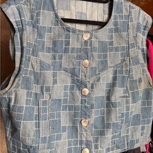 Sezane Light Blue Patchwork Button Front Vest